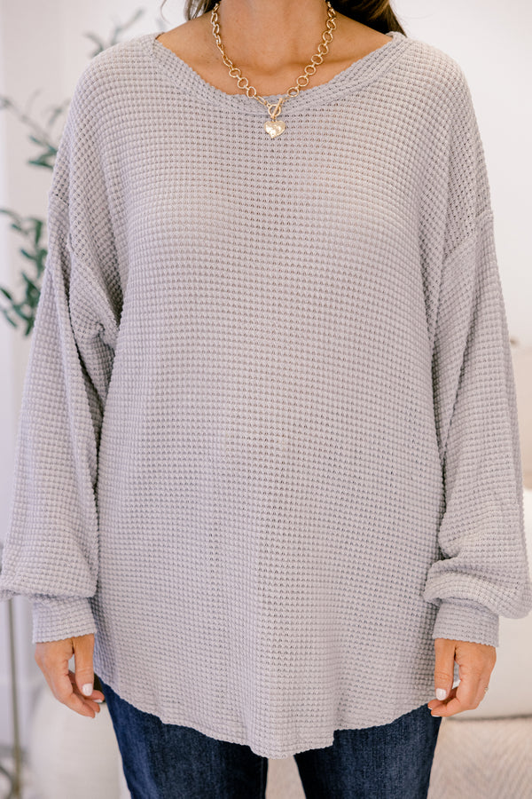 Chic Soul plus size clothing, silver woven long sleeve top with bubble sleeves
