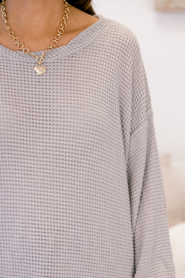 Chic Soul plus size clothing, silver woven long sleeve top with bubble sleeves
