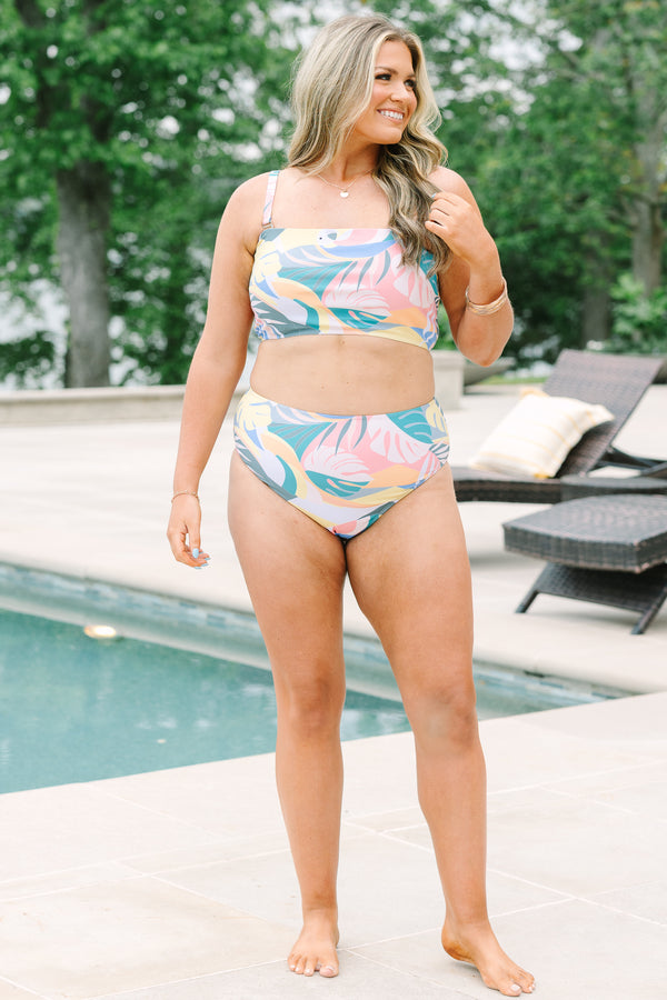Chic Soul plus size clothing, high waisted multi tropical print swim bottoms