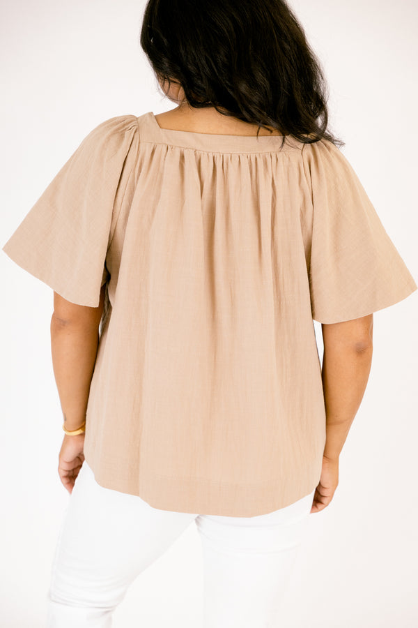 Chic Soul plus size clothing, ran baby doll top with bell sleeves and a square neckline 