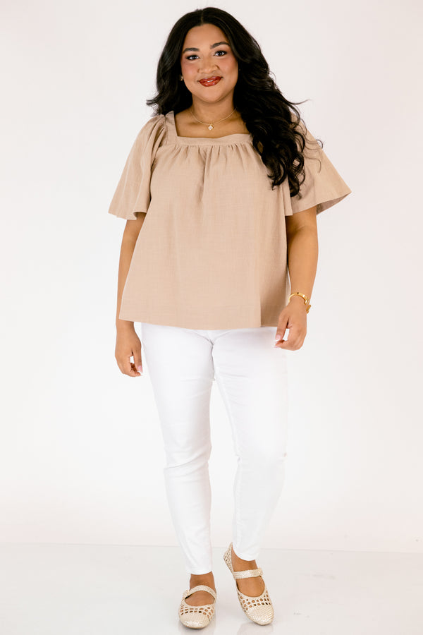 Chic Soul plus size clothing, ran baby doll top with bell sleeves and a square neckline 