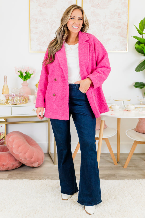 Chic Soul plus size clothing, long-sleeve pink buttoned collared pea coat jacket