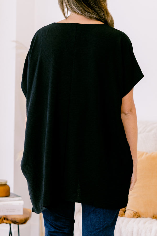 Chic Soul plus size clothing, black flowy top with a v neck