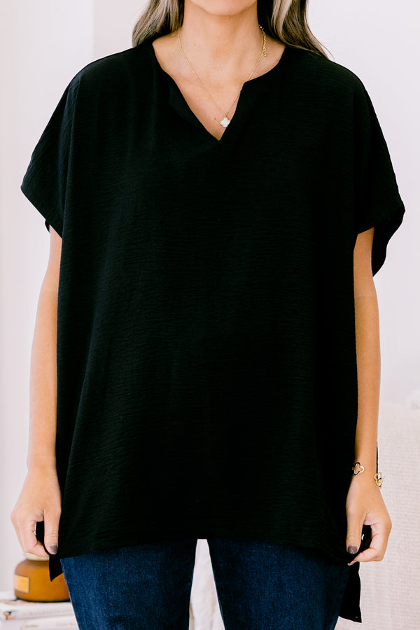 Chic Soul plus size clothing, black flowy top with a v neck