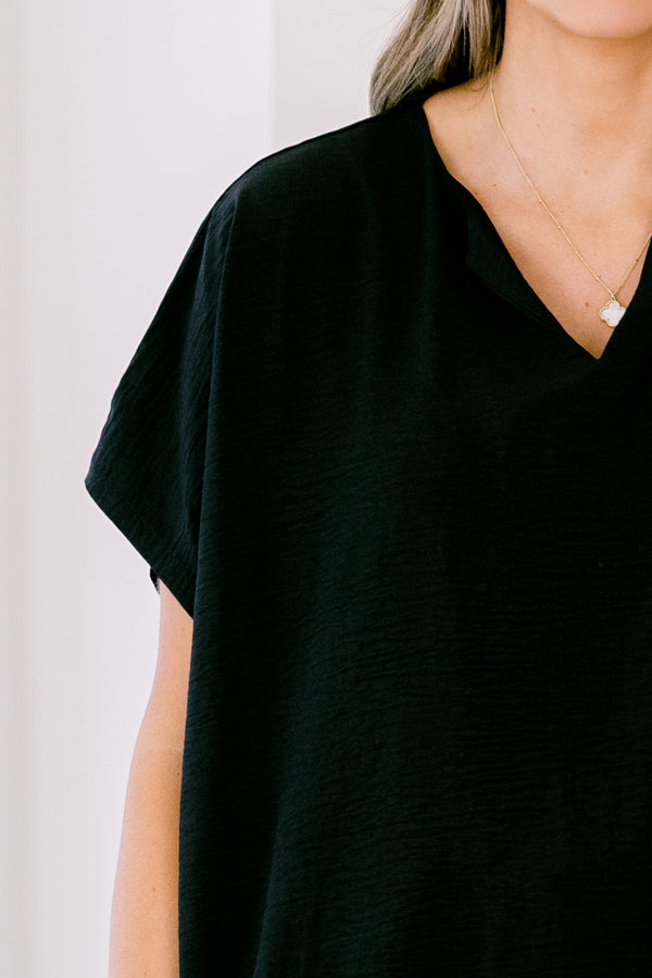 Chic Soul plus size clothing, black flowy top with a v neck
