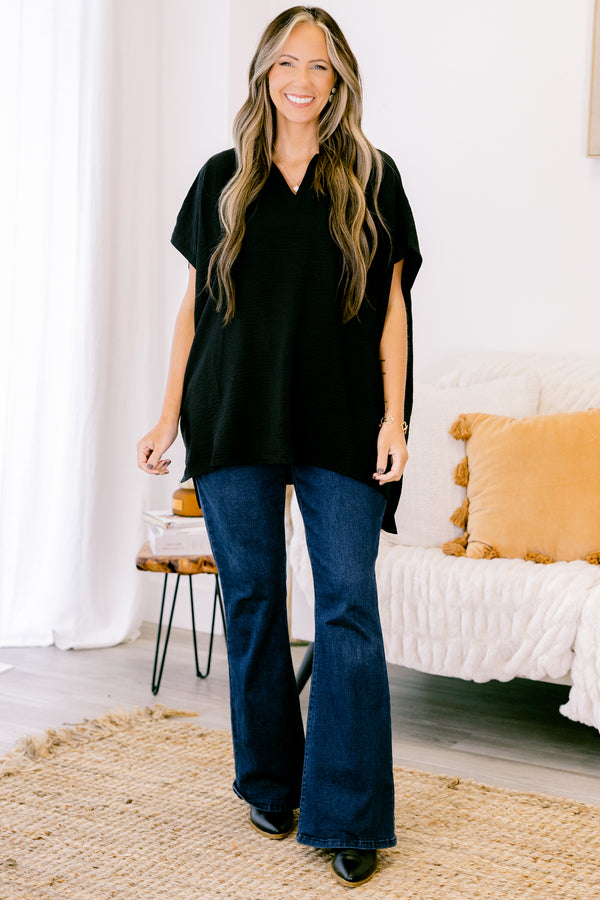 Chic Soul plus size clothing, black flowy top with a v neck