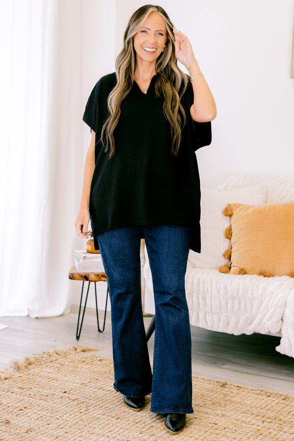 Chic Soul plus size clothing, black flowy top with a v neck