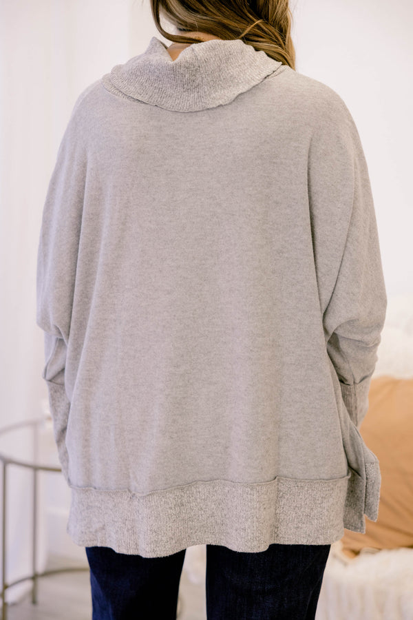 Chic Soul plus size clothing, grey long sleeve turtle neck sweater 