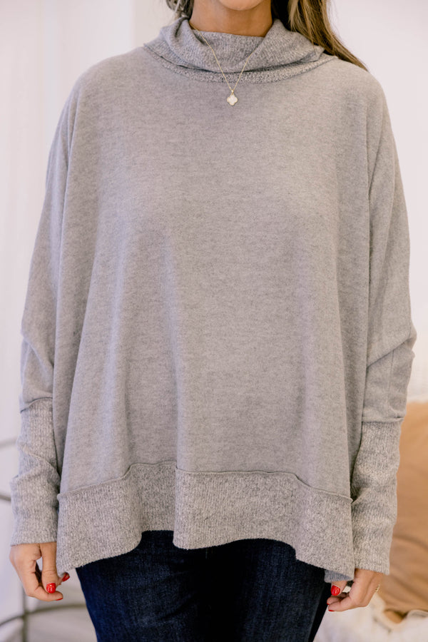 Chic Soul plus size clothing, grey long sleeve turtle neck sweater 