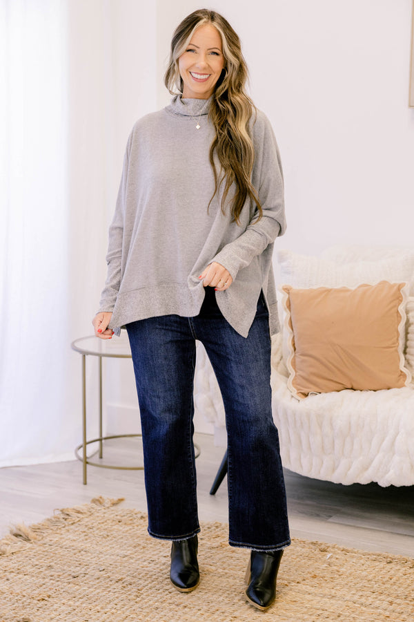 Chic Soul plus size clothing, grey long sleeve turtle neck sweater 