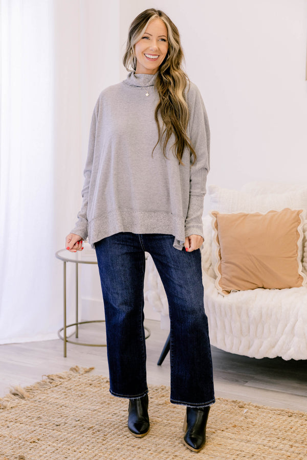 Chic Soul plus size clothing, grey long sleeve turtle neck sweater 