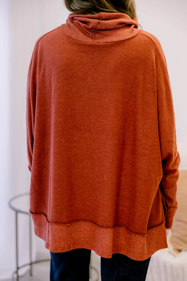 Chic Soul plus size clothing, rust red long sleeve turtle neck sweater top