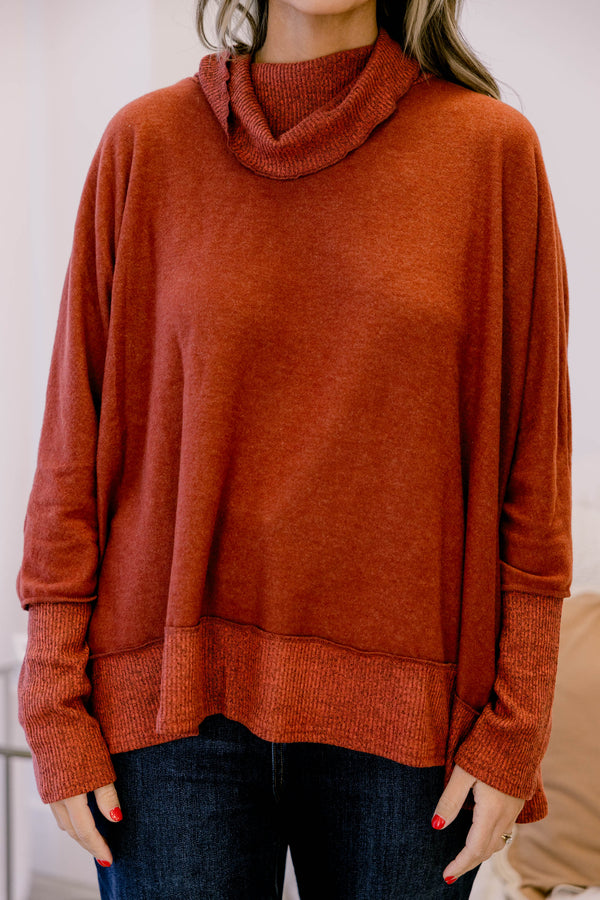 Chic Soul plus size clothing, rust red long sleeve turtle neck sweater top