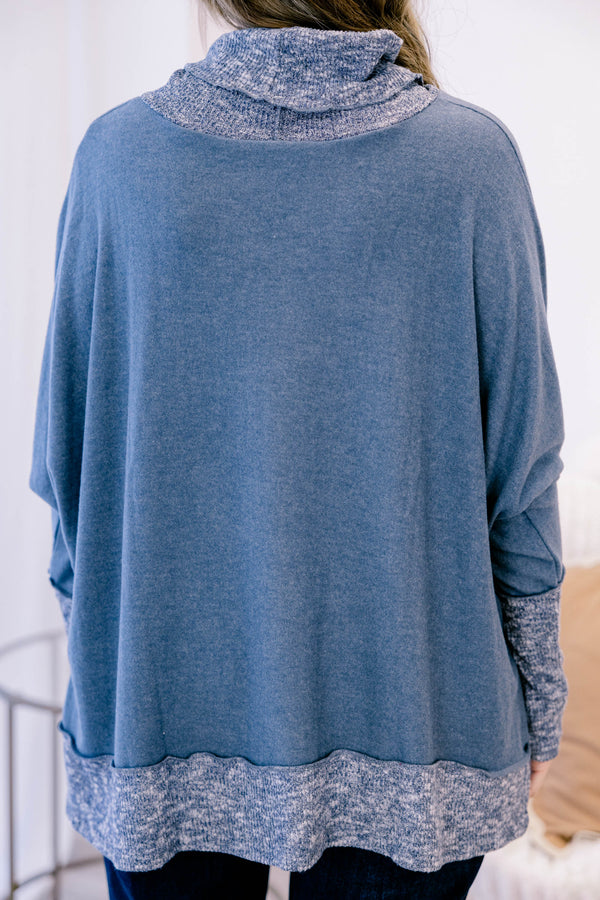 Chic Soul plus size clothing, navy long sleeve turtle neck top