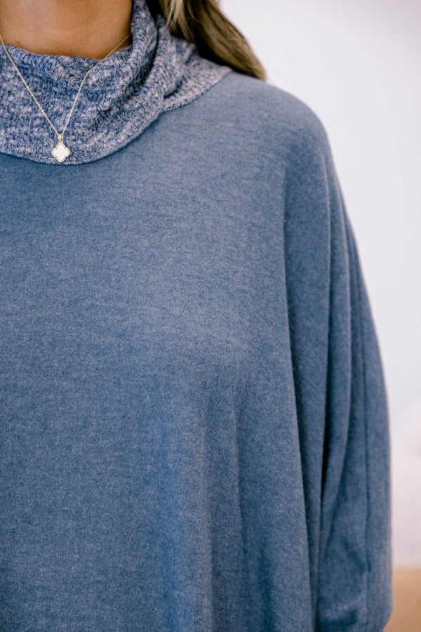 Chic Soul plus size clothing, navy long sleeve turtle neck top