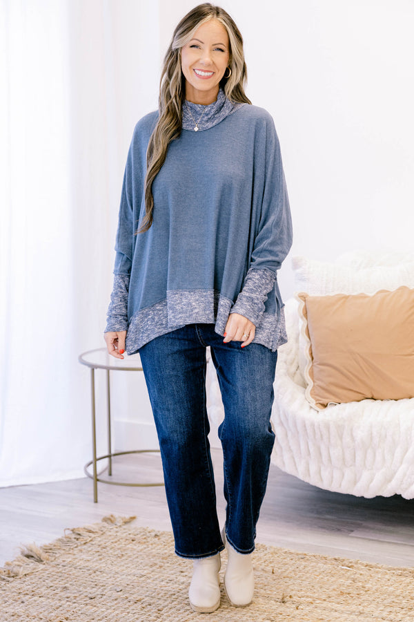 Chic Soul plus size clothing, navy long sleeve turtle neck top