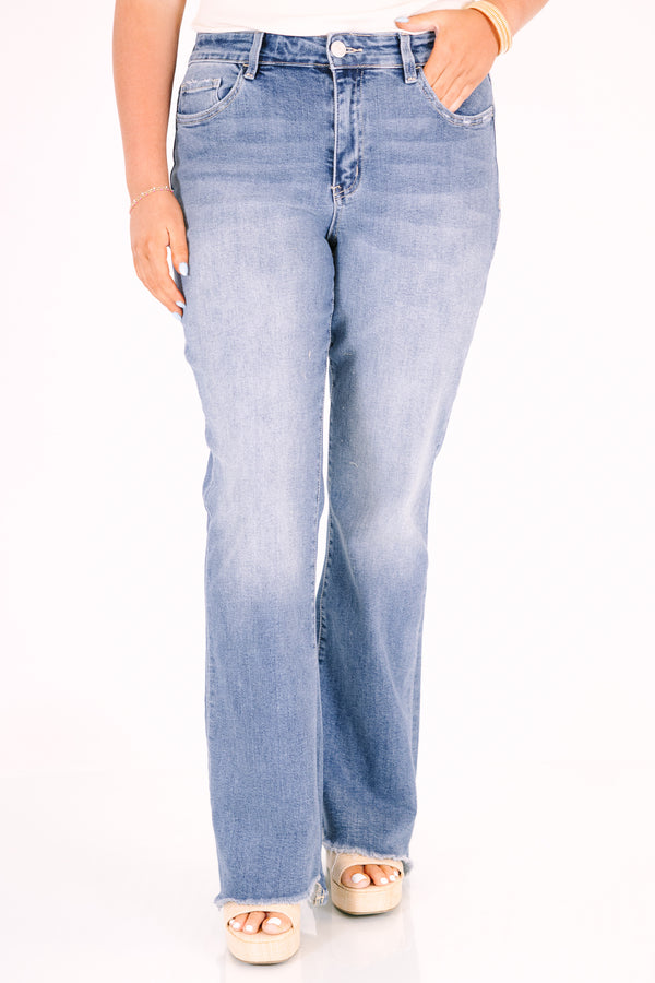Chic Soul plus size clothing, light wash high rise slant hem flare jeans