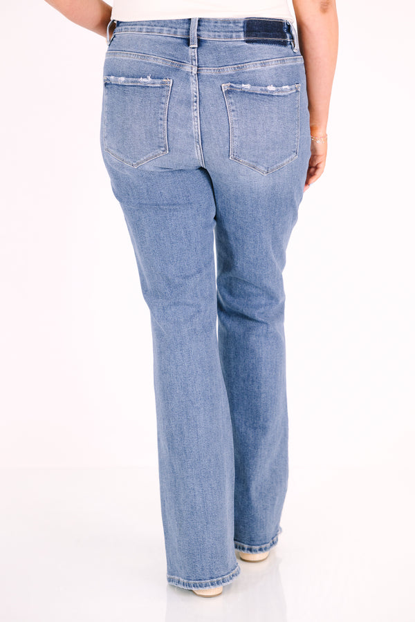 Chic Soul plus size clothing, light wash high rise slant hem flare jeans