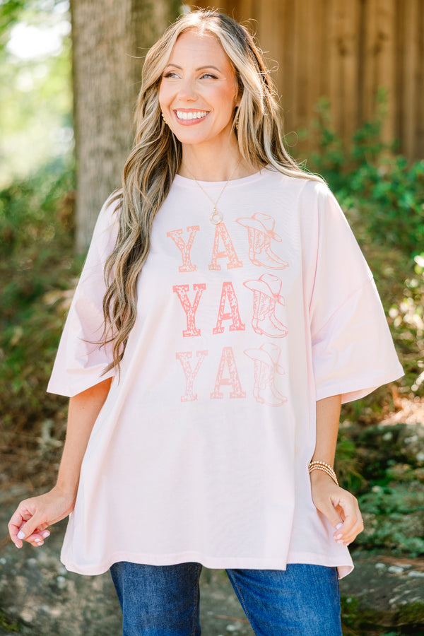 Chic Soul plus size clothing, blush pink graphic boyfriend tee with 