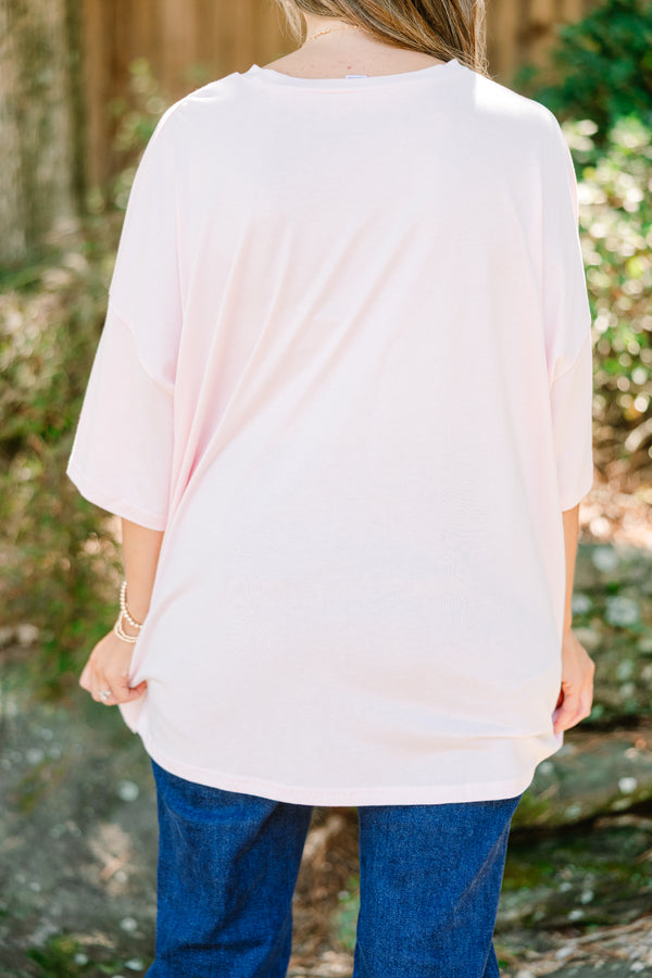Chic Soul plus size clothing, blush pink graphic boyfriend tee with 
