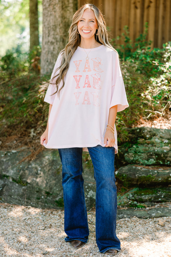 Chic Soul plus size clothing, blush pink graphic boyfriend tee with 