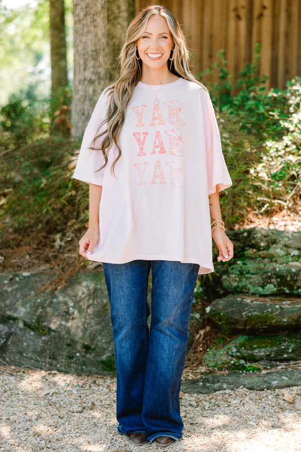 Chic Soul plus size clothing, blush pink graphic boyfriend tee with 