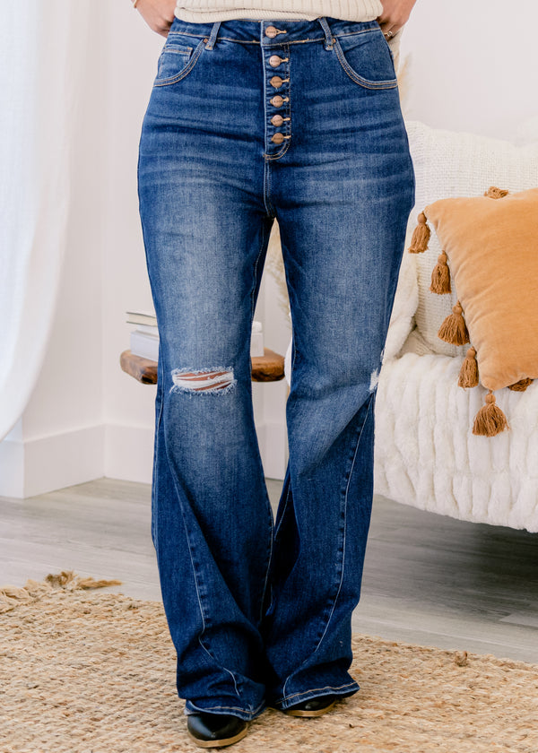 You Make Me Complete Flare Jeans, Dark Wash