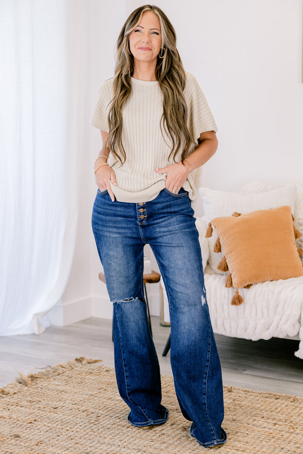 You Make Me Complete Flare Jeans, Dark Wash