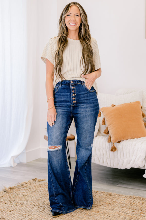 You Make Me Complete Flare Jeans, Dark Wash