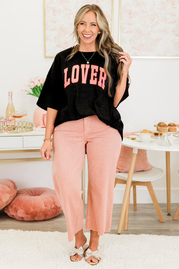 Chic Soul plus size clothing, black short sleeve boyfriend tee with 