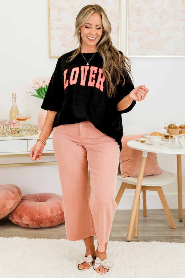 Chic Soul plus size clothing, black short sleeve boyfriend tee with 