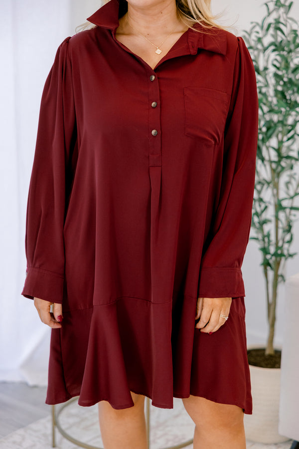 Chic Soul plus size clothing, short burgundy dress with drop waist
