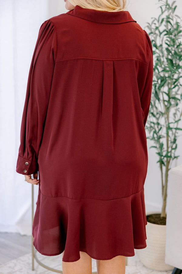 Chic Soul plus size clothing, short burgundy dress with drop waist