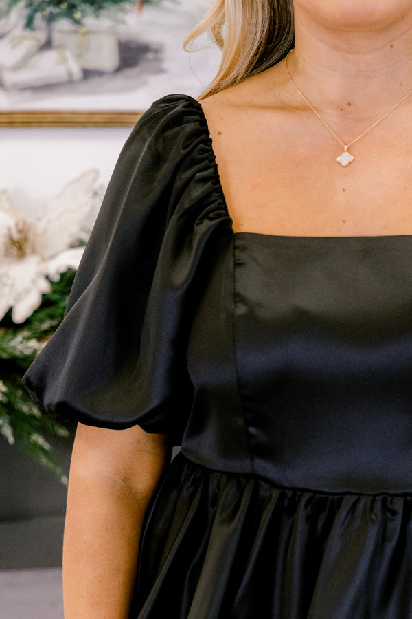 Chic Soul plus size clothing, black square neck puff short sleeve baby doll top
