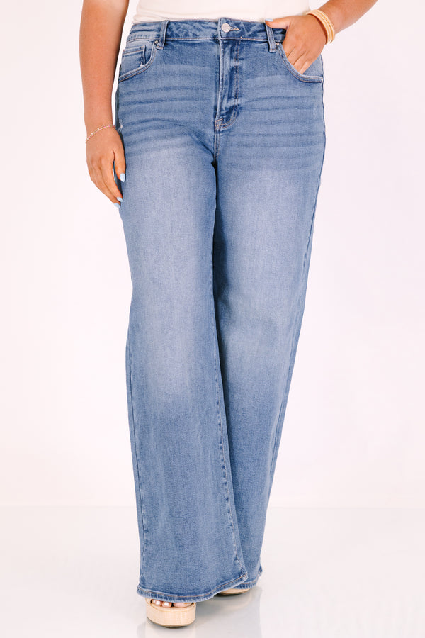 Plus Size high-rise wide-leg jeans in a medium wash denim.