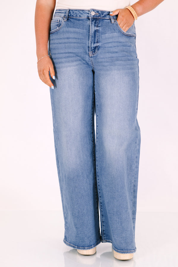 Plus Size high-rise wide-leg jeans in a medium wash denim.