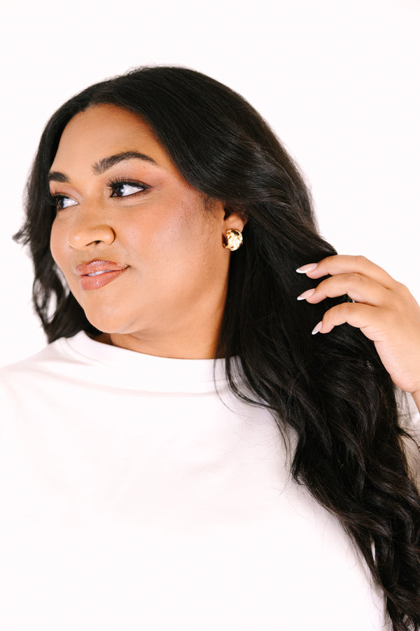 Chic Soul plus size clothing, gold mini hoop earrings with woven metal look throughout 