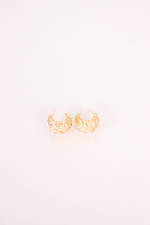 Chic Soul plus size clothing, gold mini hoop earrings with woven metal look throughout 