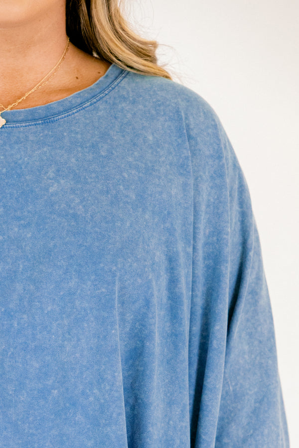 Chic Soul plus size clothing, blue acid wash long sleeve tunic