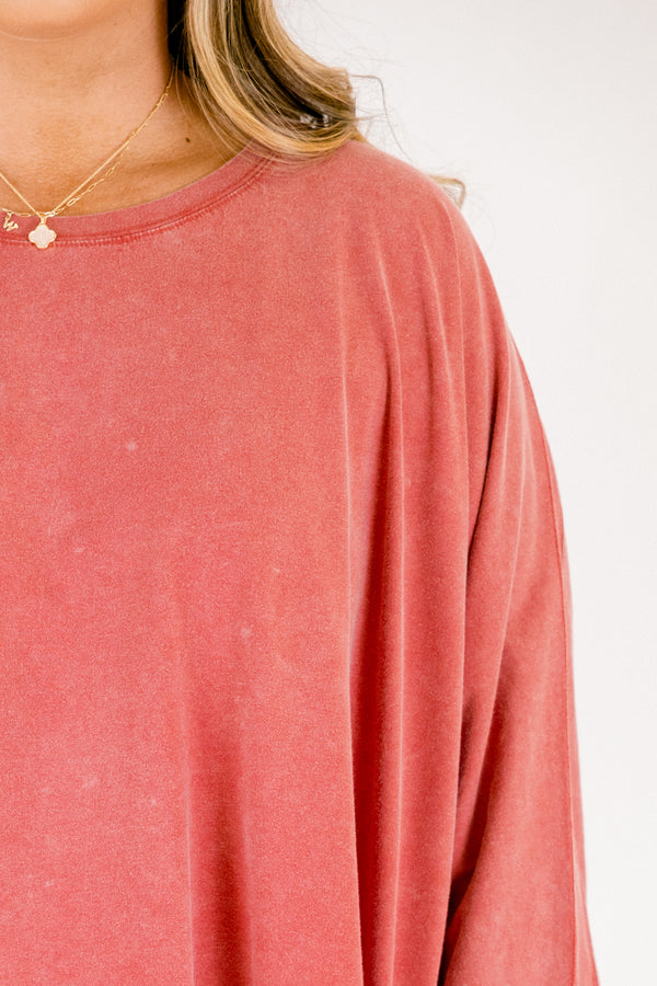 Chic Soul plus size clothing, light red acid wash long sleeve tunic