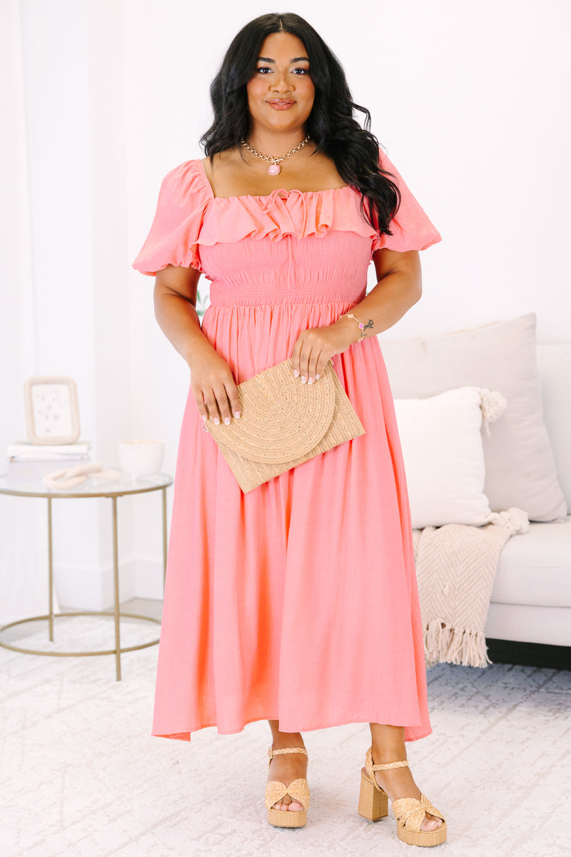 coral dress midi All The Attention Dress, Coral – Chic Soul
