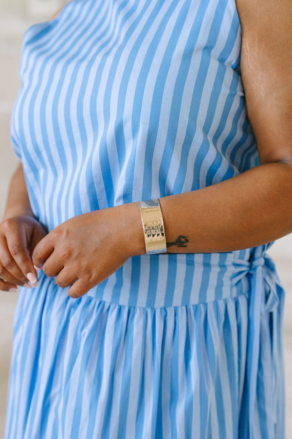 Plus Size hammered gold cuff bracelet with a wide band and textured finish.