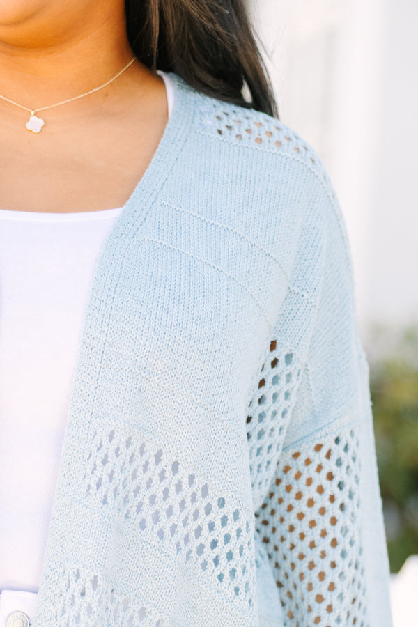 Chic Soul plus size clothing, light blue long sleeve open front knit cardigan

