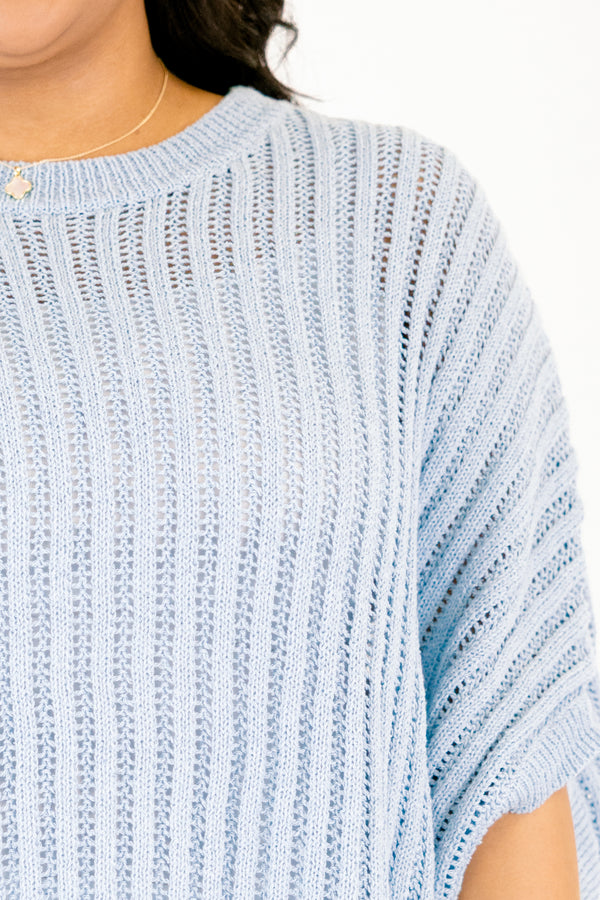 Chic Soul plus size clothing, light blue kit short sleeve sweater top