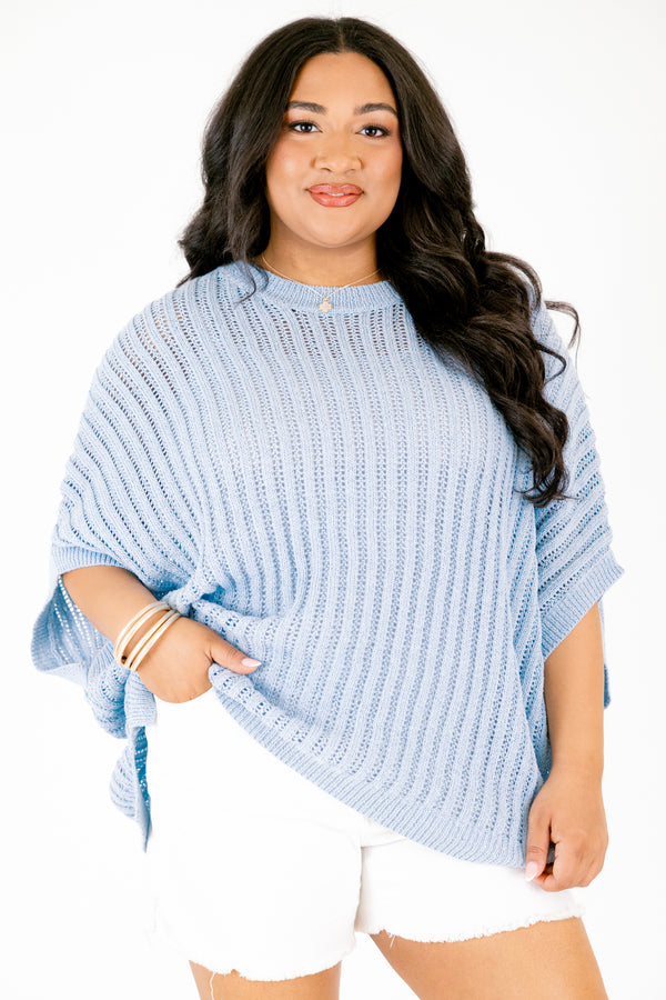 Chic Soul plus size clothing, light blue kit short sleeve sweater top