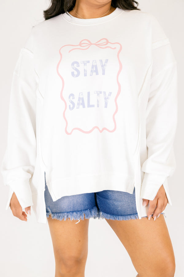 Chic Soul plus size clothing, white long sleeve crew neck with 