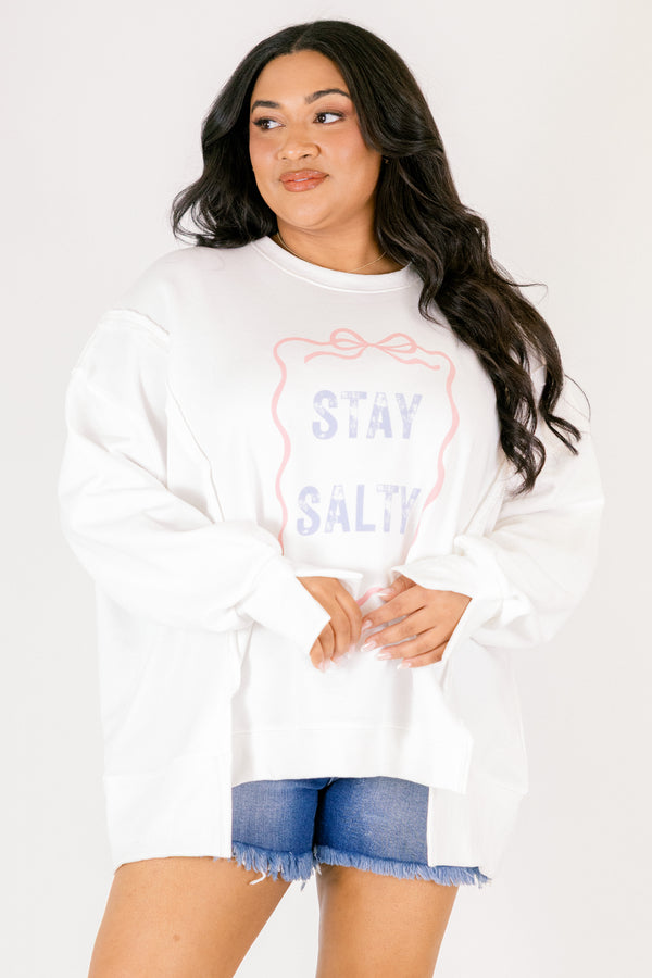 Chic Soul plus size clothing, white long sleeve crew neck with 