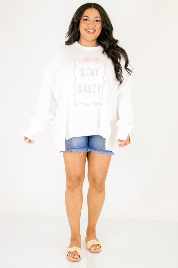 Chic Soul plus size clothing, white long sleeve crew neck with 