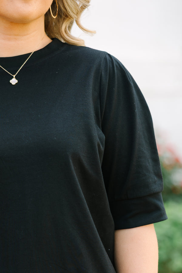 Chic Soul plus size clothing, black short sleeve top with banded sleeves