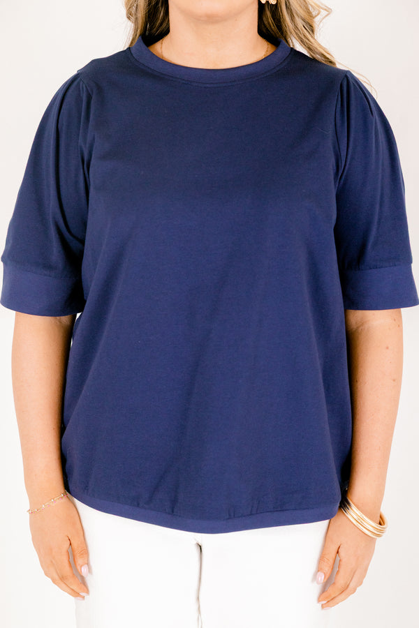 Chic Soul plus size clothing, navy blue short sleeve crew neck tee